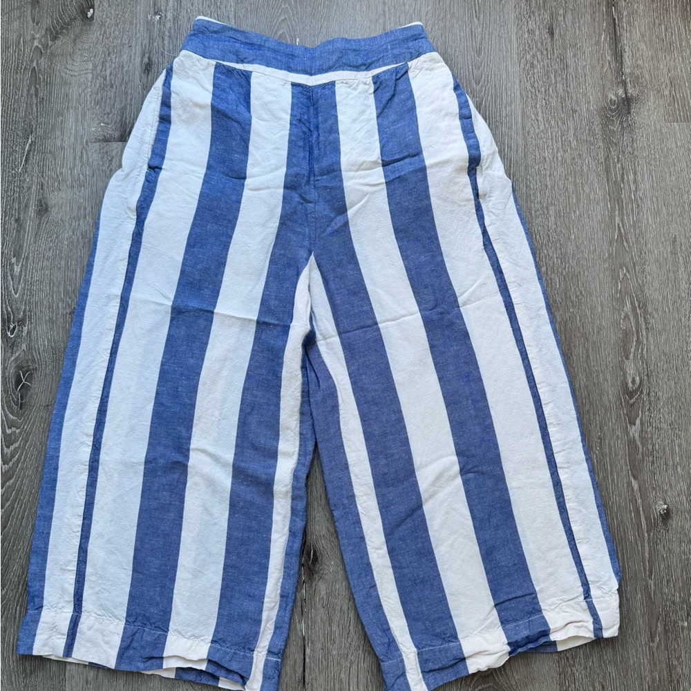 Madewell Blue White Striped Linen Wide-Leg Crop Pants XS